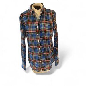 J.Crew Women’s Tartan Plaid Preppy Button Up Blue Red Green Small Cotton